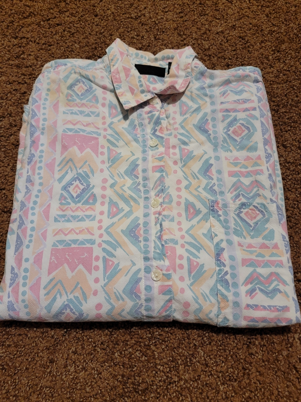 Vtg 90s Gazebo Aztec Tribal Pastel Geometric Shirt Short Sleeve Button Down M